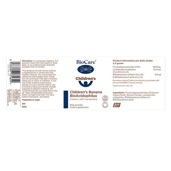 Biocare Children's Banana BioAcidophilus 60g