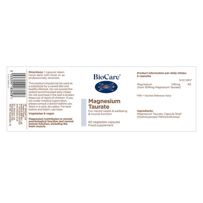 Biocare Magnesium Taurate 60 Capsules