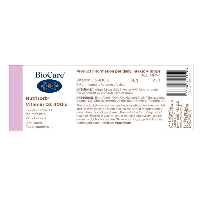 Biocare Nutrisorb® Vitamin D3 400iu 15ml