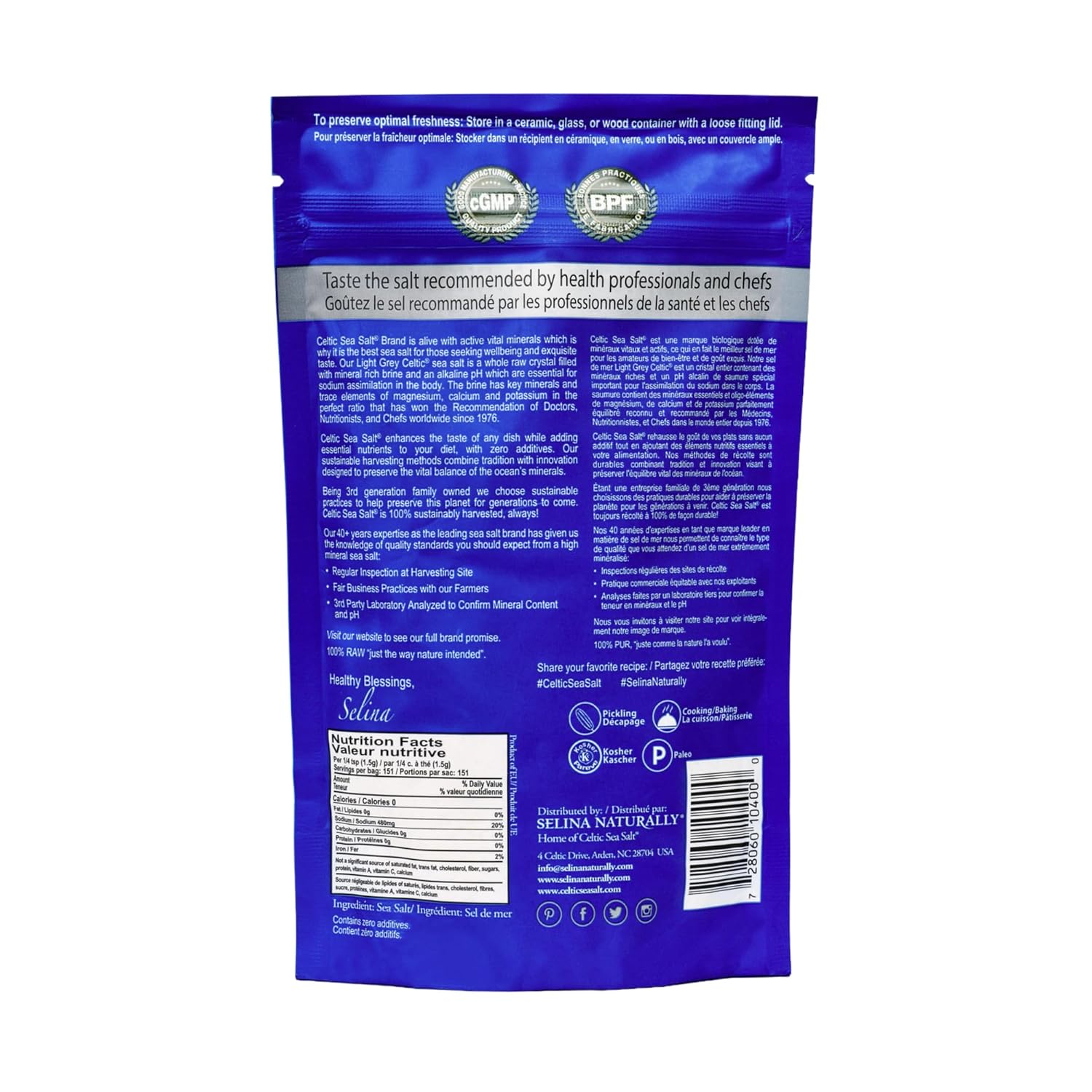 Light Grey Celtic Sea Salt Non GMO Organic 454g Resealable Bag
