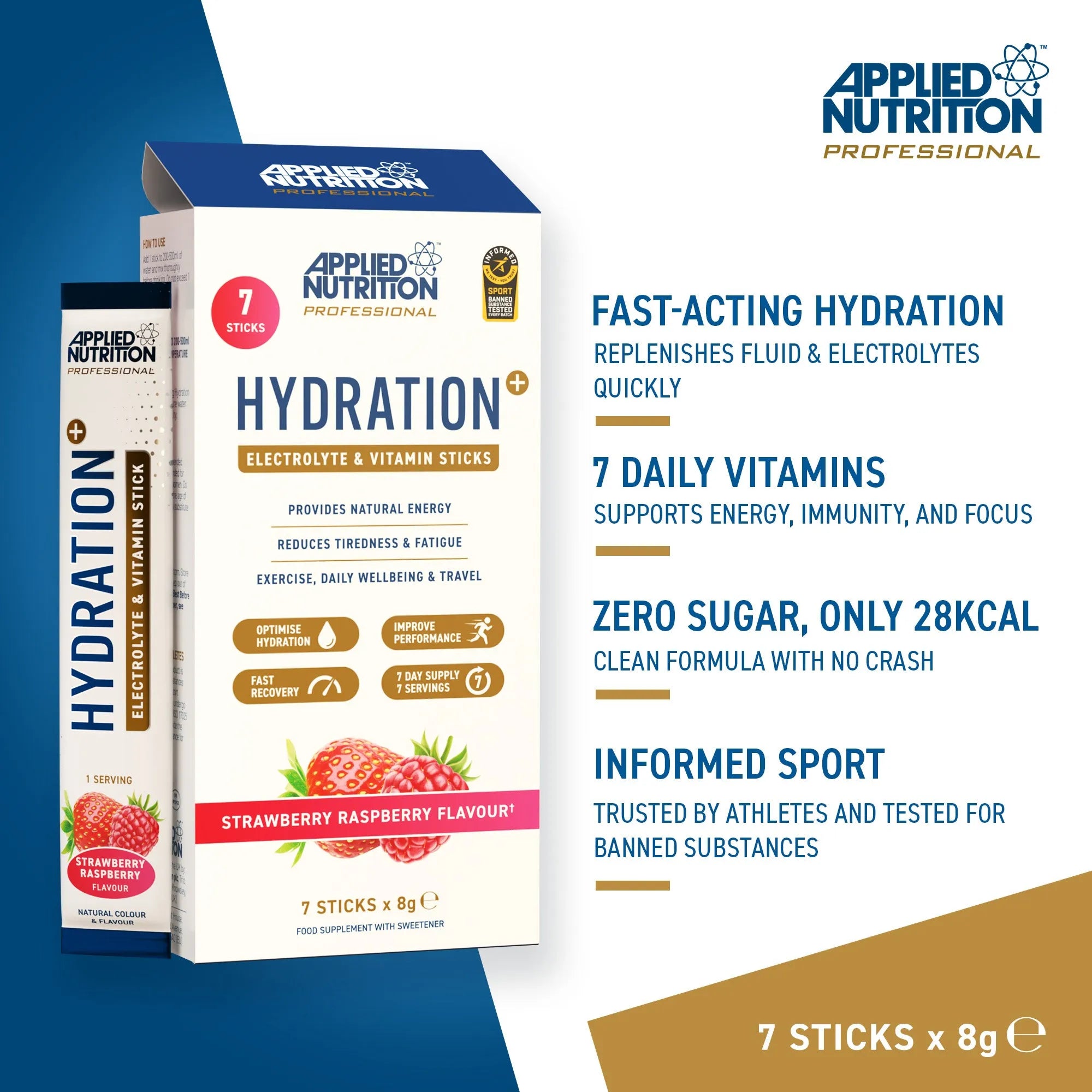 Applied Nutrition Hydration+ Electrolyte & Vitamin Powder Stick Pack (Pack of 7)