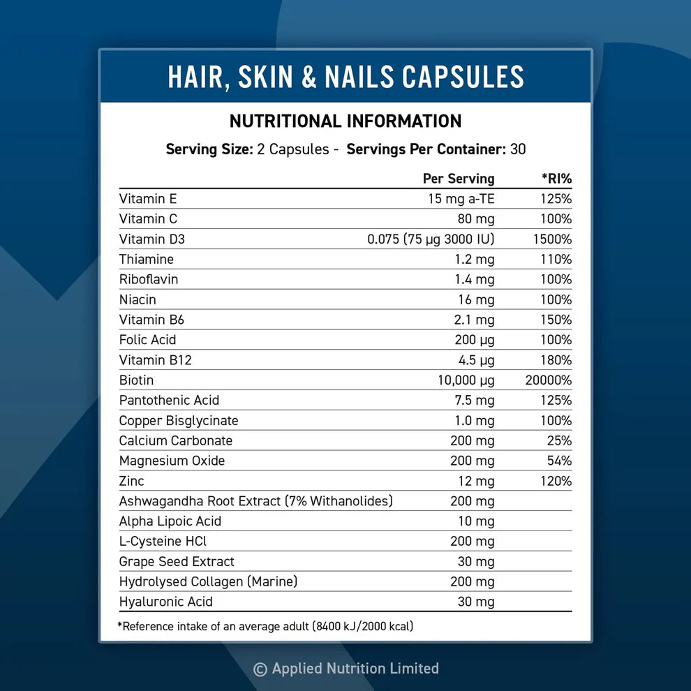 Applied Nutrition Hair Skin and Nails Collagen Capsules - 30 Servings