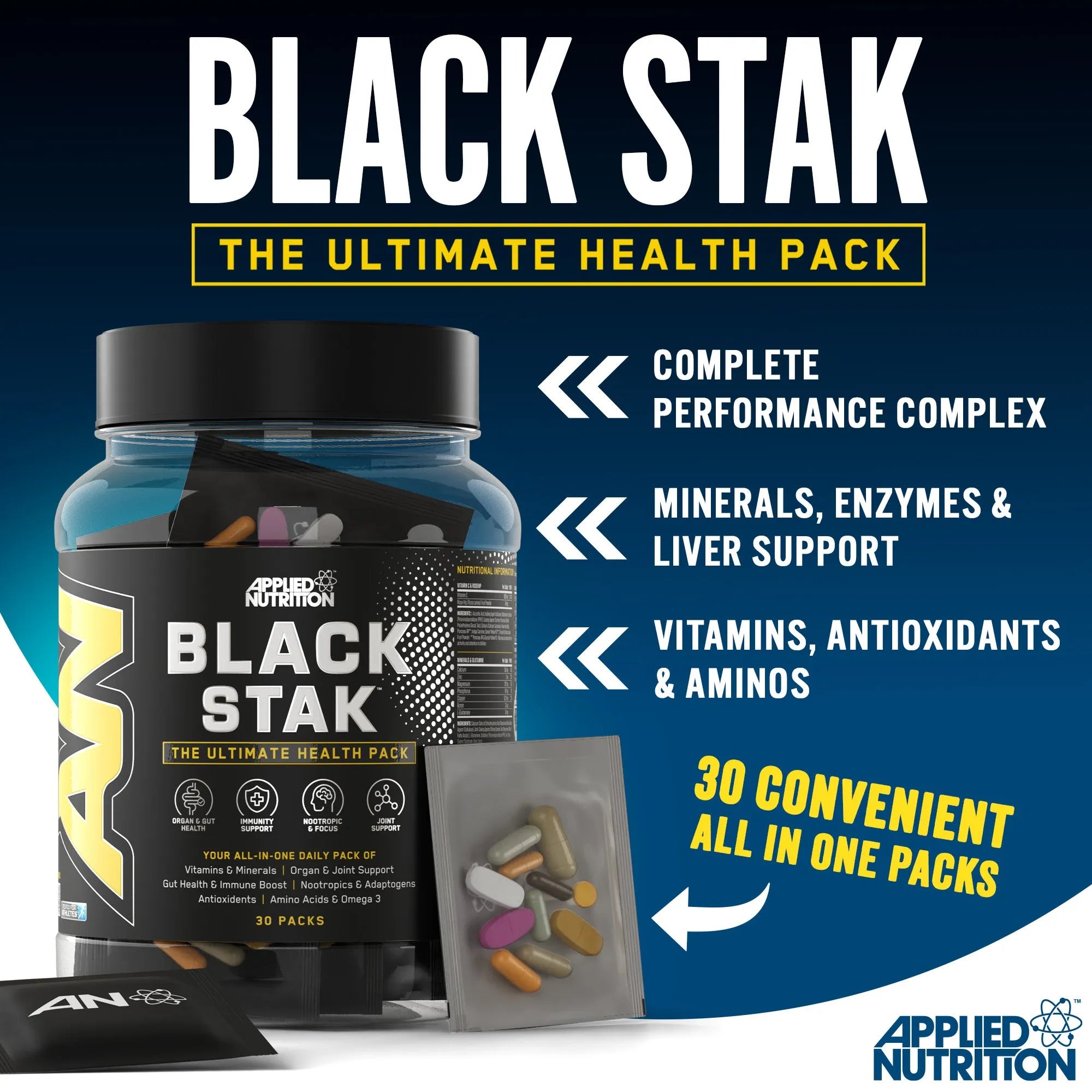 Applied Nutrition Black Stak - The Ultimate Health Pack (30 packs in each tub)