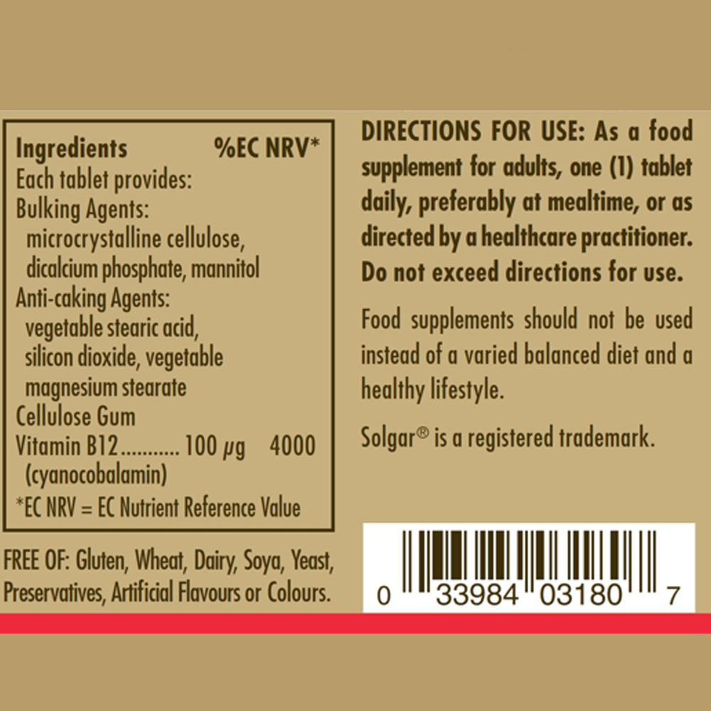 Solgar Vitamin B12 100 mcg Tablets - Pack of 100