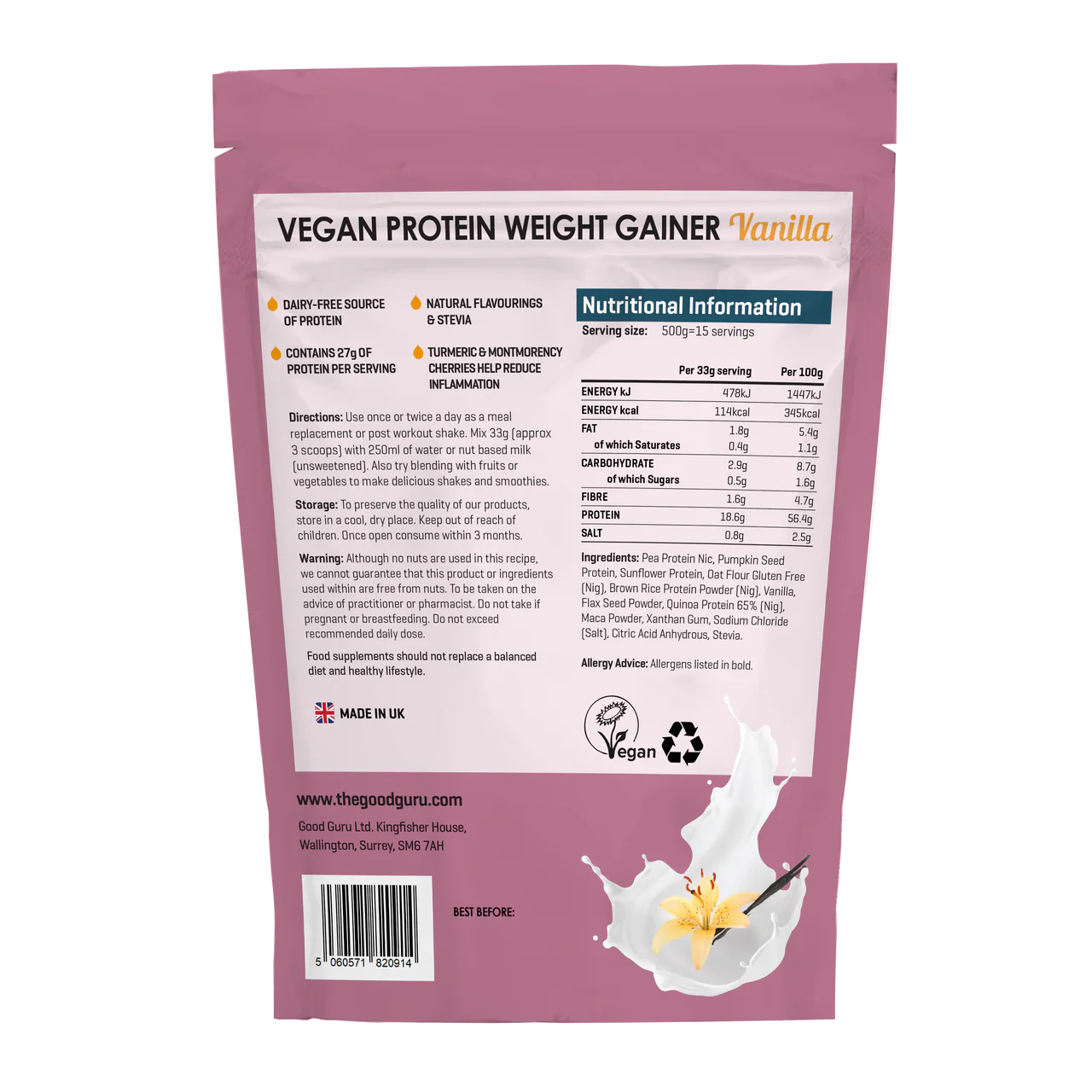 The Good Guru Vegan Protein Weight Gainer - Vanilla
