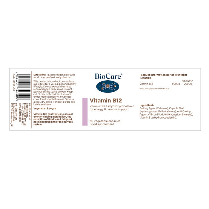 Biocare Vitamin B12 30 Capsules