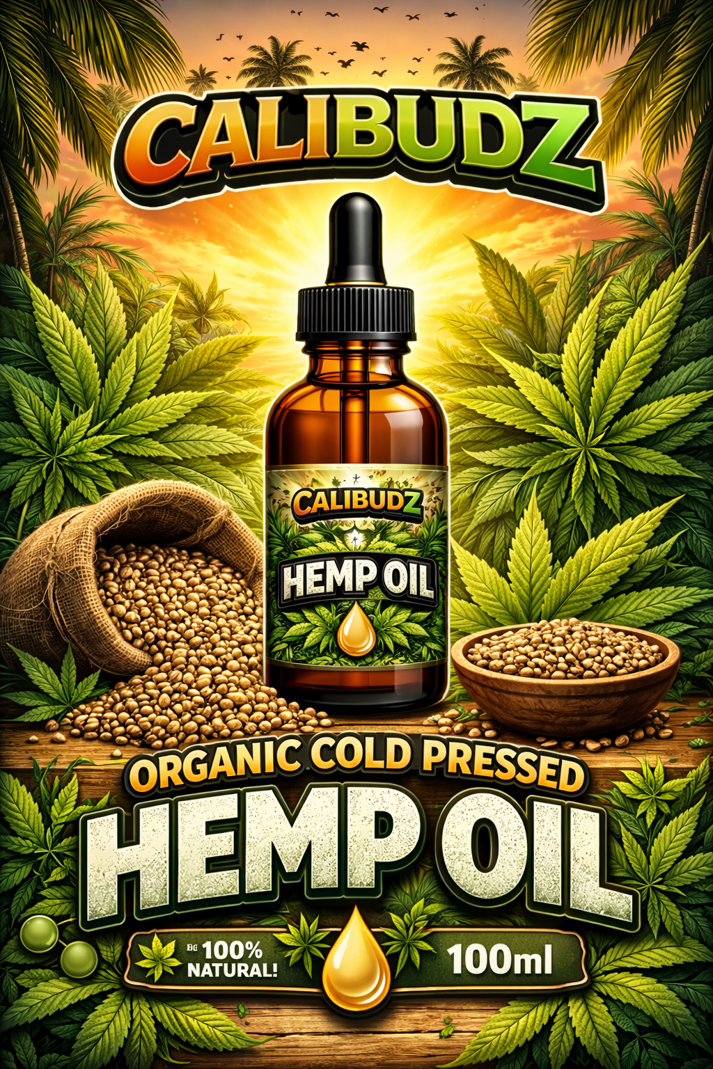 CaliBudz Organic Cold Pressed Vegan Hemp Oil 100ml