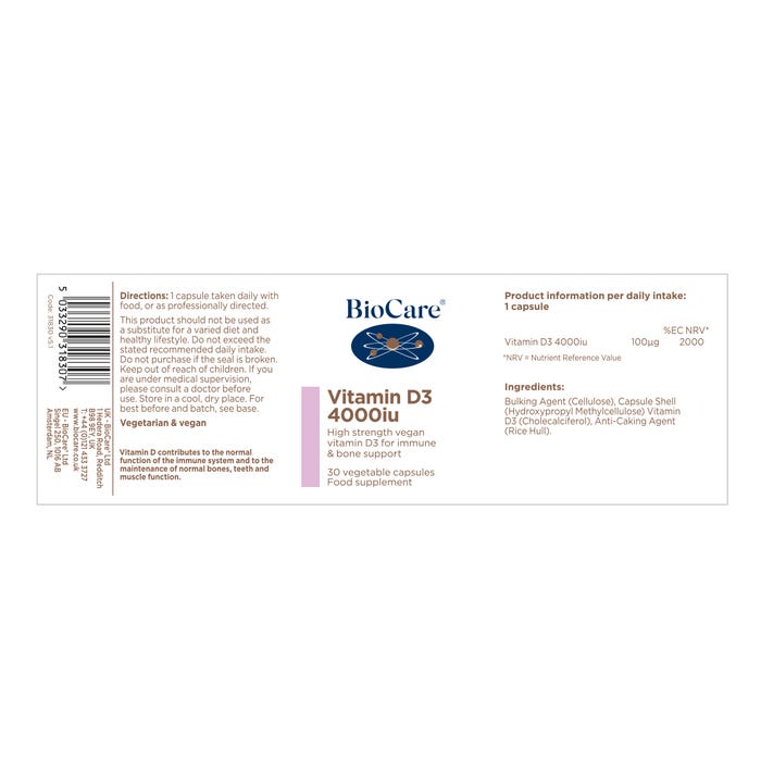 BioCare Vitamin D3 4000iu 30 Capsules