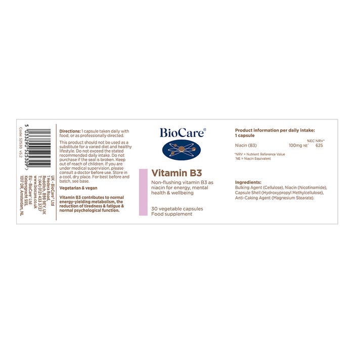 BioCare Vitamin B3 30 Capsules