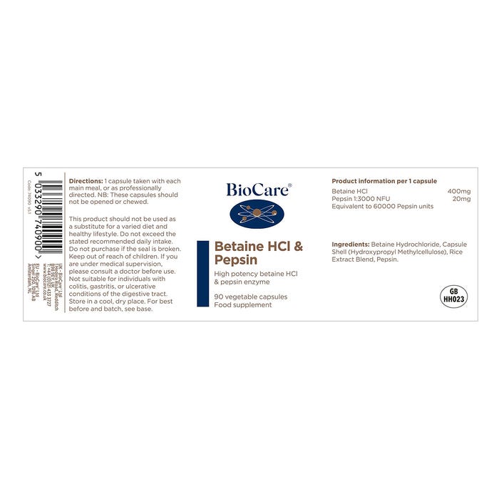 BioCare Betaine HCL & Pepsin 90 Capsules
