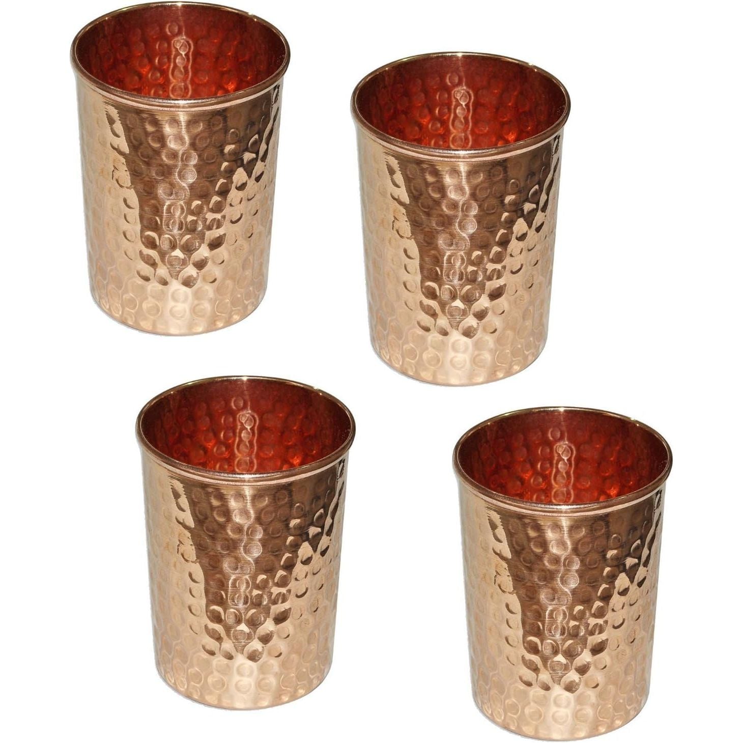 Copper Handmade Pure Copper Water Cups Indian Style Copper Set of 4