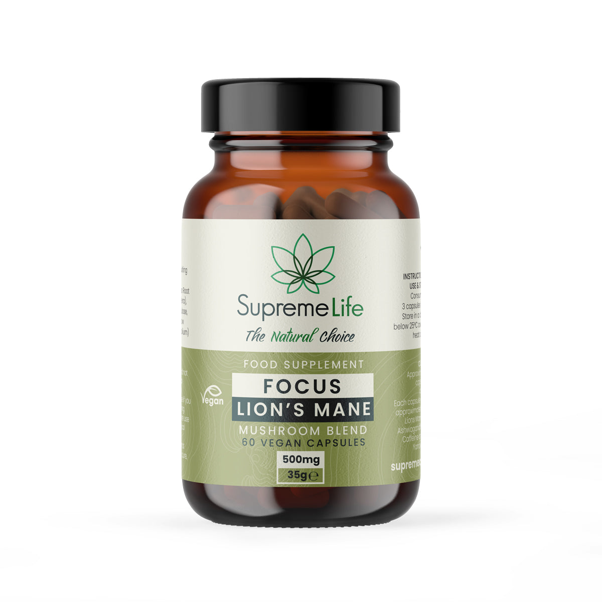 SupremeCBD Lions Mane Mushroom Vegan Capsules - Focus (500mg)