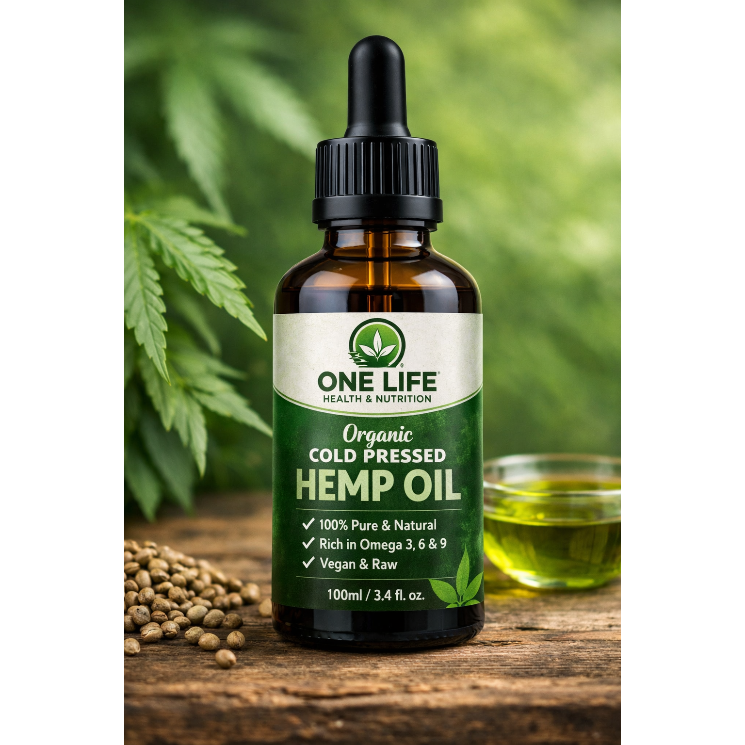 Organic Cold Pressed Vegan Hemp Oil 100ml