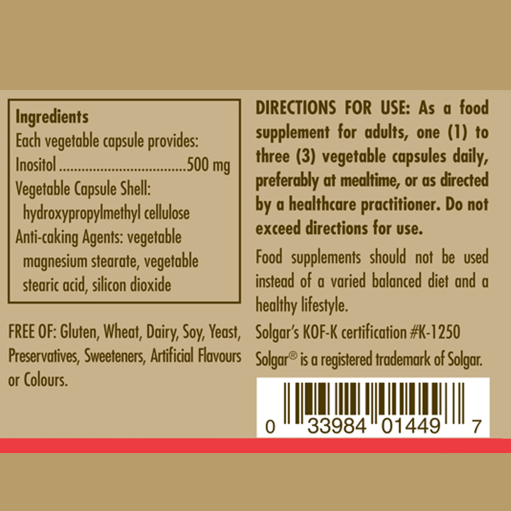 Solgar Inositol 500 mg Vegetable Capsules - Pack of 50
