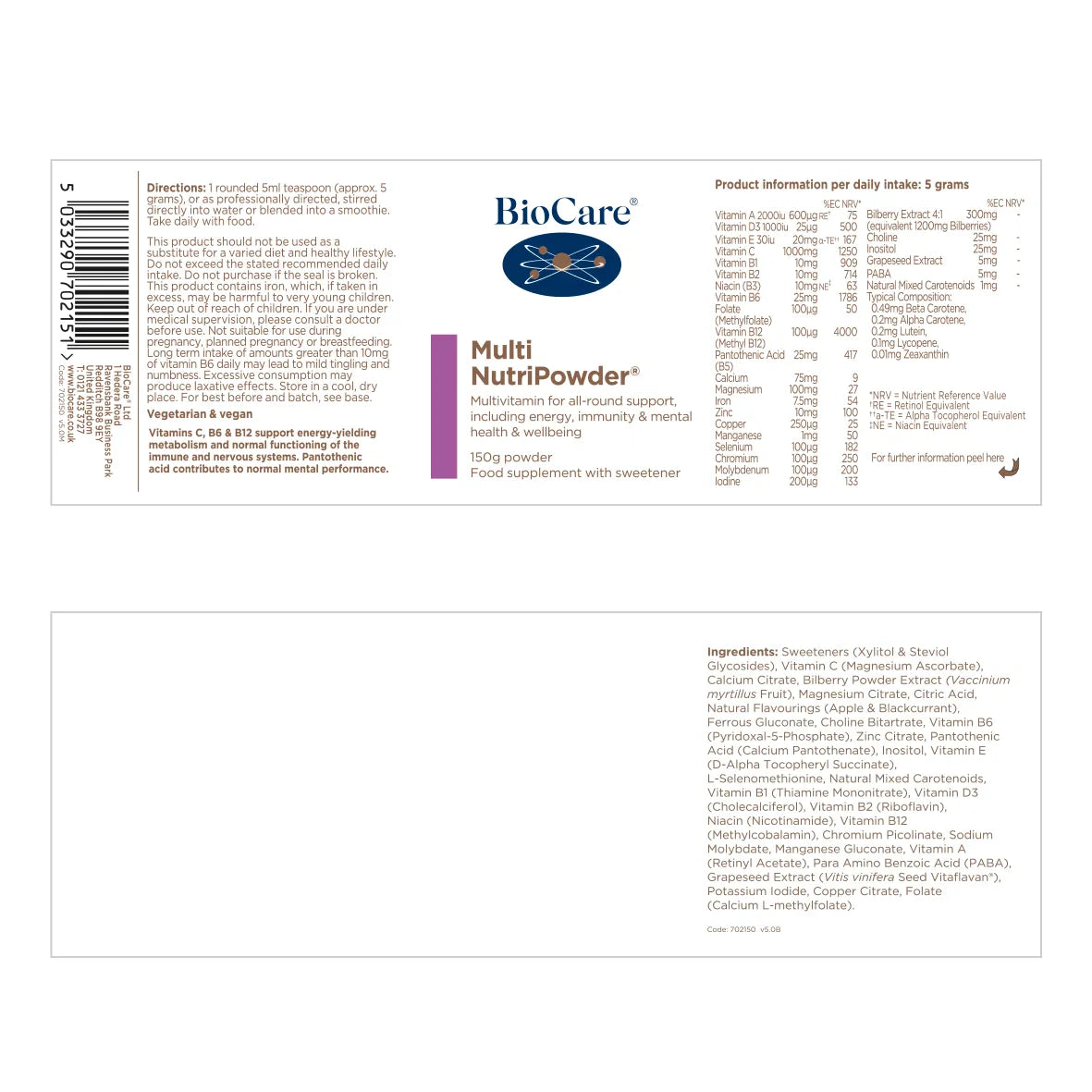Biocare Multi NutriPowder - 150g Powder