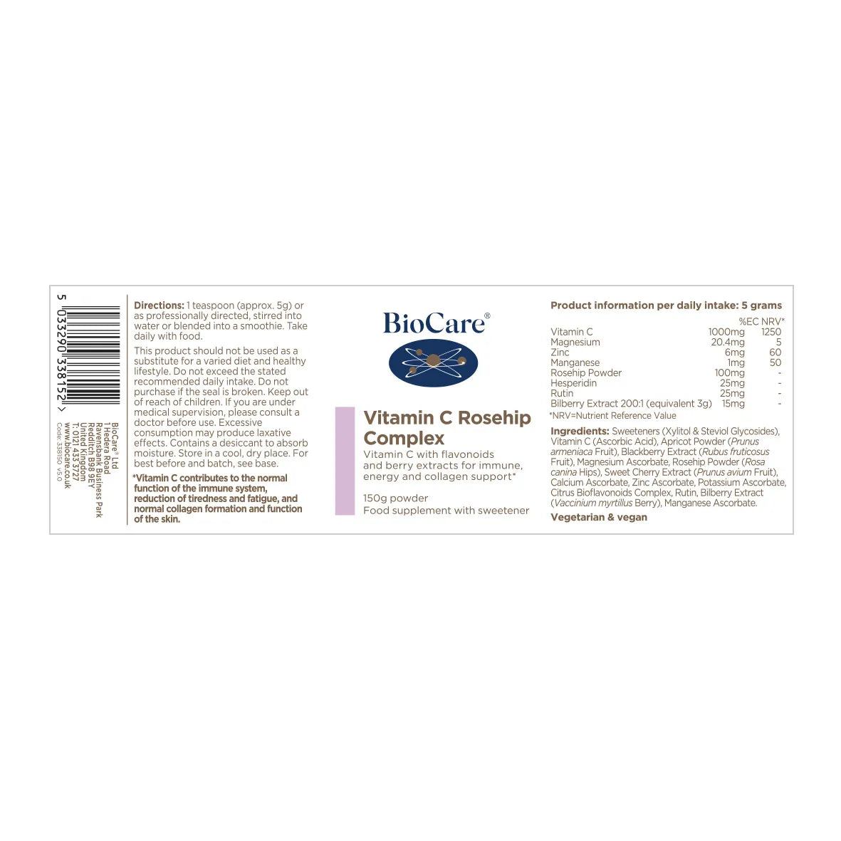 Biocare Vitamin C Rosehip Complex - 150g Powder