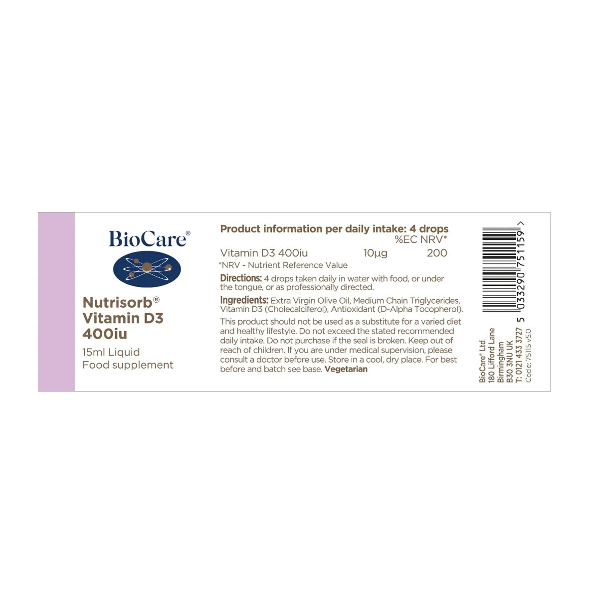 Biocare Nutrisorb® Vitamin D3 400iu 15ml