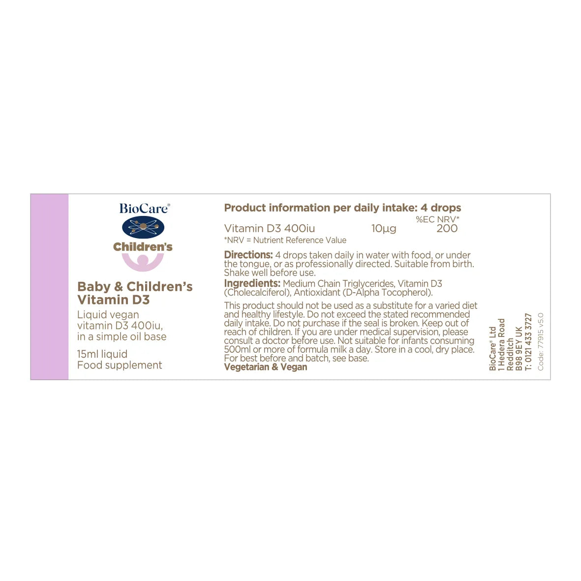 Biocare Baby & Children's Vitamin D3 15ml