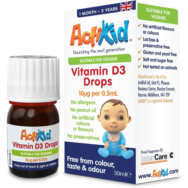 ActiKid Vitamin D3 Drops 30ml for Newborn Babies, Infants and Children
