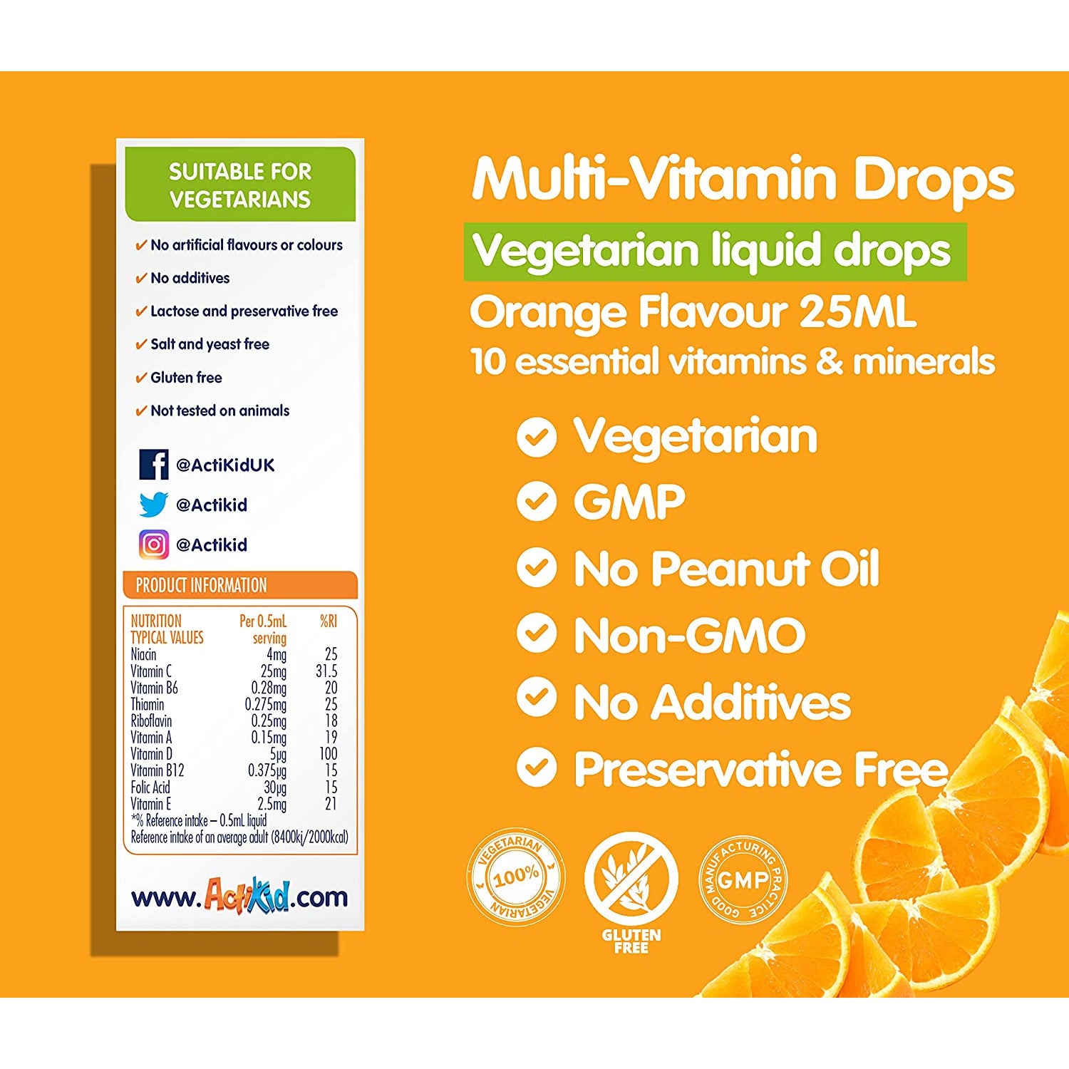 ActiKid Multi-Vitamin Drops 25ml, Gelatine Free (Vitamin Drops for Babies)