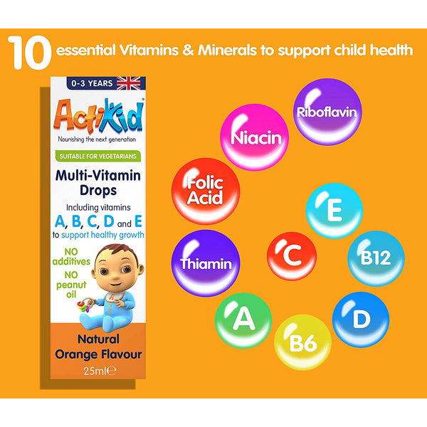 ActiKid Multi-Vitamin Drops 25ml, Gelatine Free (Vitamin Drops for Babies)