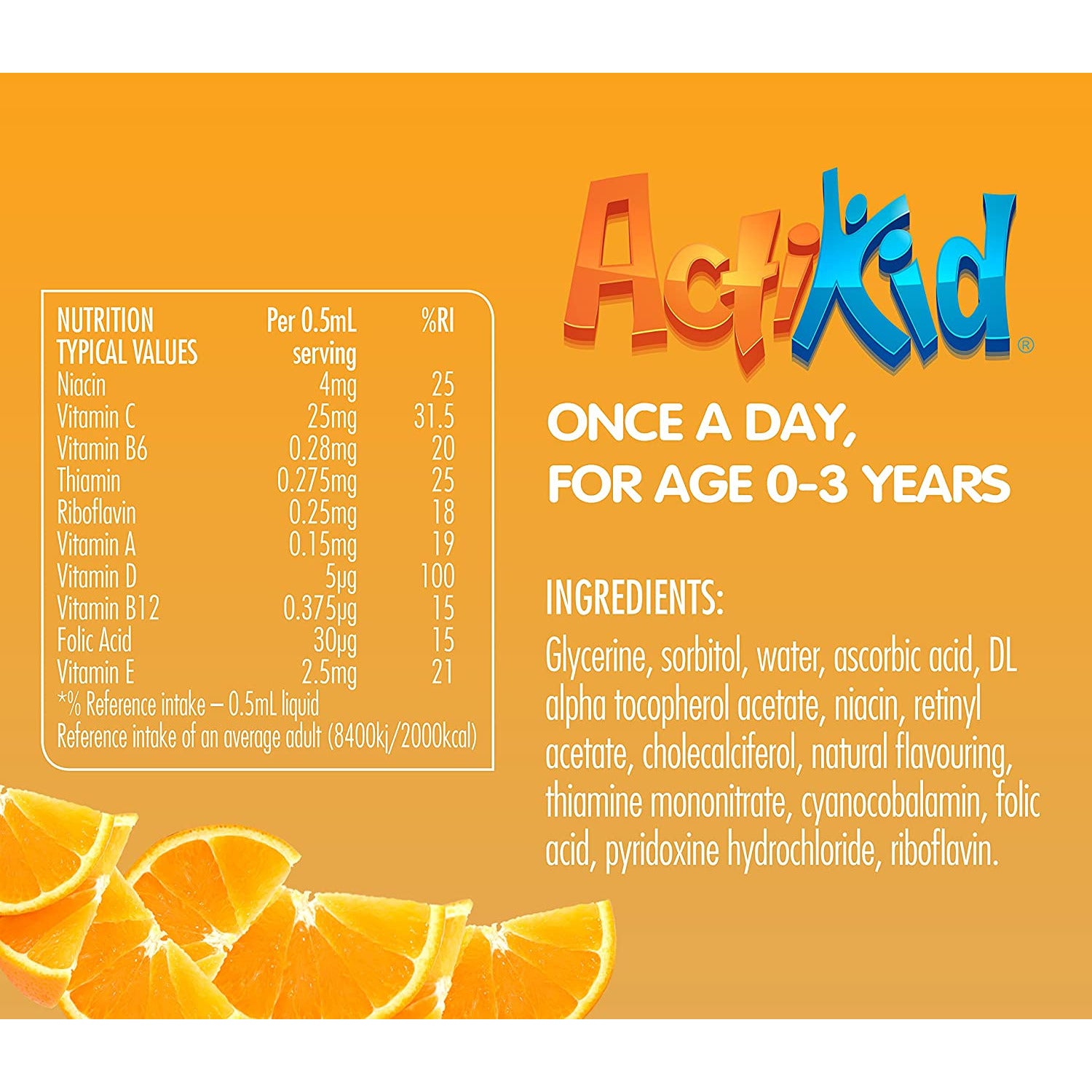 ActiKid Multi-Vitamin Drops 25ml, Gelatine Free (Vitamin Drops for Babies)