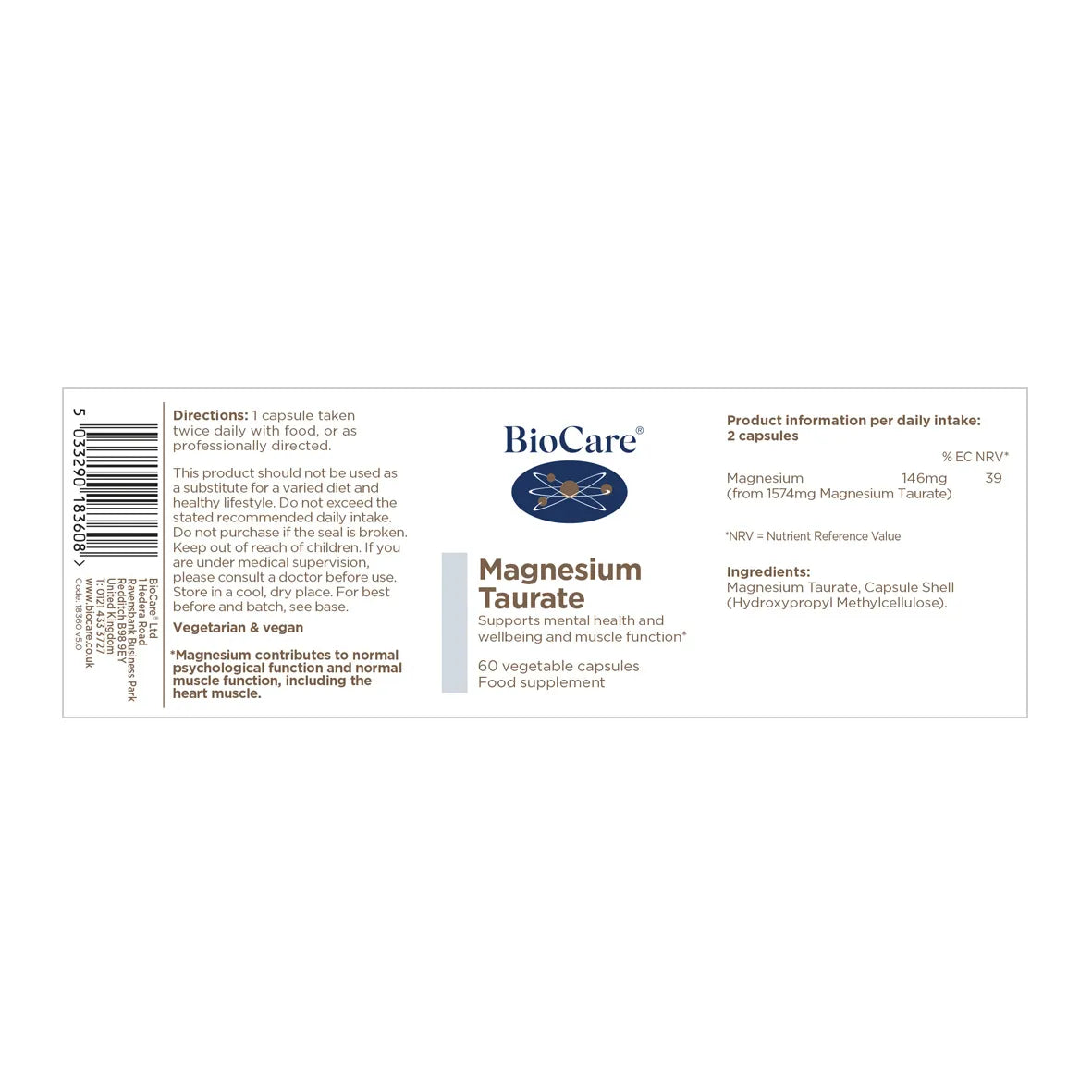 Biocare Magnesium Taurate 60 Capsules